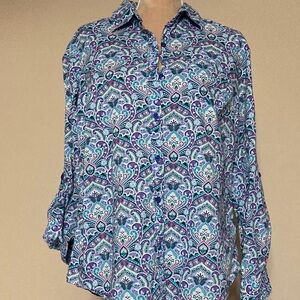 ⭐️⭐️ Kim Rogers Paisley Button Down Shirt - Blue and Purple- size L